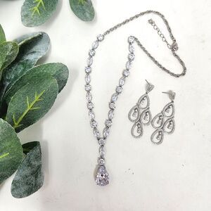 Sparkling Clear Drop Rhinestone Necklace and Dangle Earring Lot‎